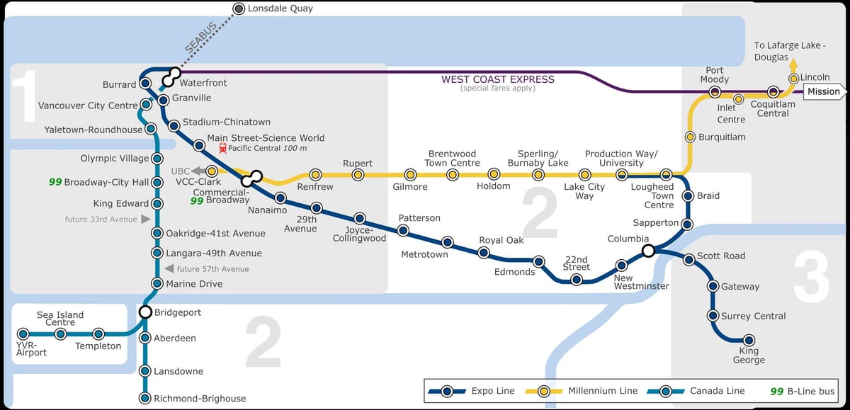 வான்கூவர் விமான நிலையம் நகர skytrain வரைபடம்