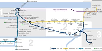 வான்கூவர் விமான நிலையம் நகர skytrain வரைபடம்