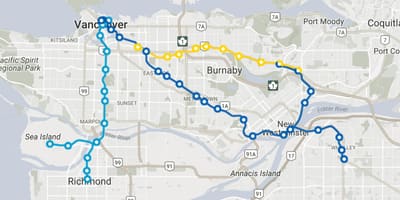 Skytrain வான்கூவர் வரைபடம் யாவும்